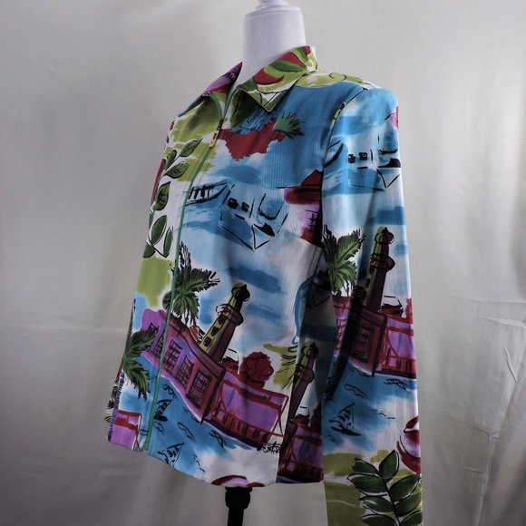 NEW * St John Sport By Marie Gray Colorful Zip Up w Pockets Jacket Windbreaker M - Picture 4 of 16